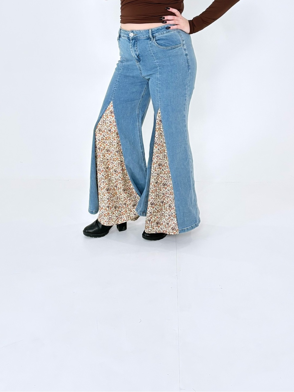 Extra High-Rise, Extra Flare Jeans with custom vintage flower details